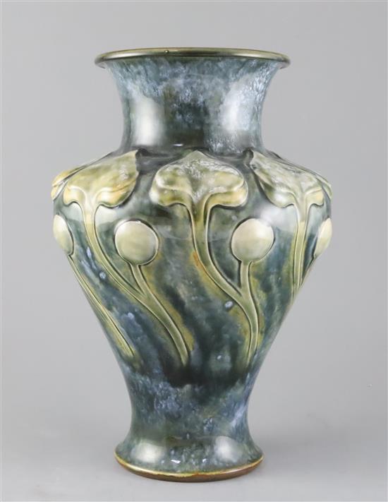 Frank A Butler for Doulton Lambeth, a large Art Nouveau leaf design vase, c.1900, 32CM